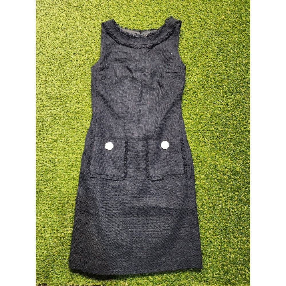 Karl Lagerfeld Paris Dress Black Tweed Pockets Rosette Button Accent Size 0